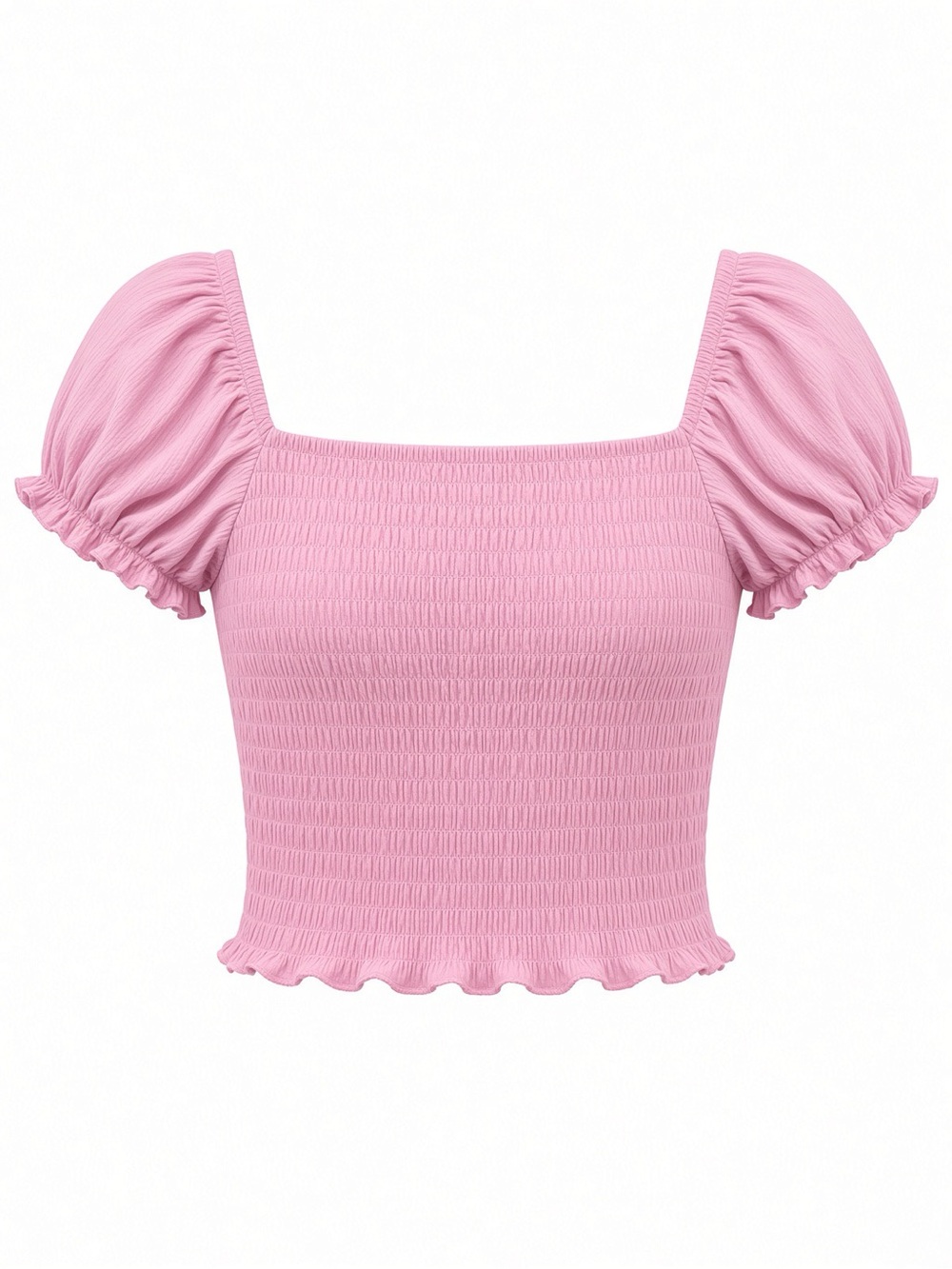 Divided Pink Smocked Square-Neck Puff Sleeve Crop Top